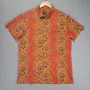 Retro Rifle Sz M The Aloha Hawaiian Shirt Orange Hibiscus Uzi‎ Machine Gun Mens